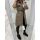 Дамски асиметричен модерен дълъг елек в кафяв цвят с качулка-2087