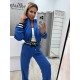 Невероятен дамски спортен комплект в син цвят с качулка в модерна кройка-475