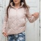 Дамско вталено късо яке в цвят пудра с висока яка и качулка-4666