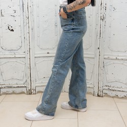 Уникални дамски High Waist Wide Leg Jeans дънки в син-сив отенък с цветни мотиви-2723