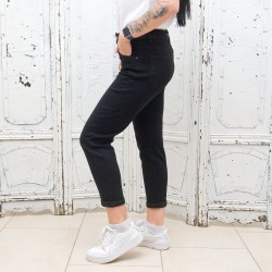 Дамски дънки mom fit в черен цвят с висока талия и свободна кройка-2792