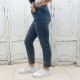 Ефектни дамски дънки mom fit в син цвят с кафяв отенък и нежна бродерия-2728