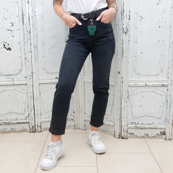 Черни дамски дънки mom fit с висока талия и свободна кройка-2751